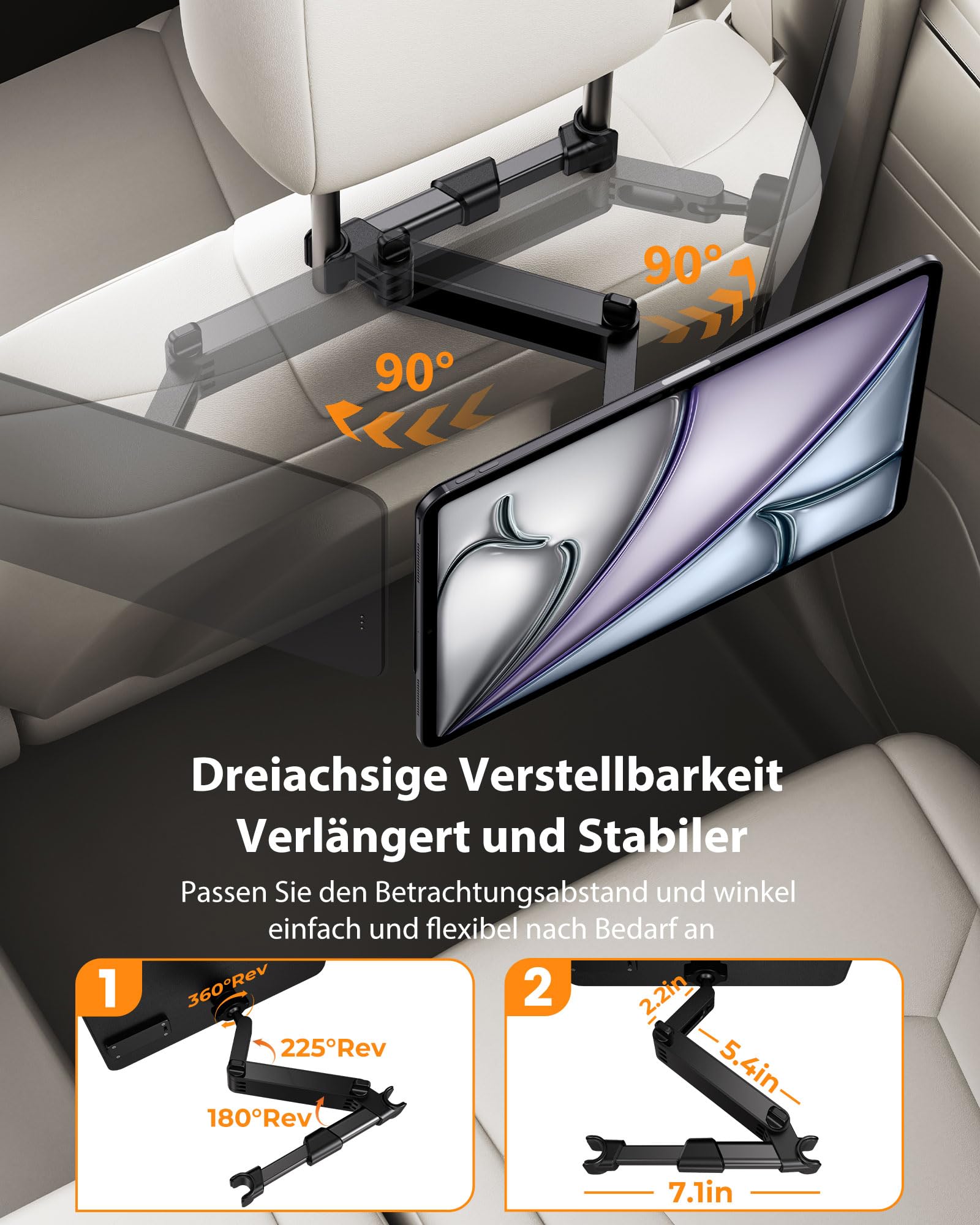 KU XIU Magnetisches Laden Tablet-Halterung Kopfstütze für iPad Pro 12.9/Air 13 M2/M3, Lange Arm Tablet-Halterung Rücksitz für Kinder, Ständer für Roadtrip-Zubehör für iPad Pro 12.9'' 3rd/4th/5th/6th