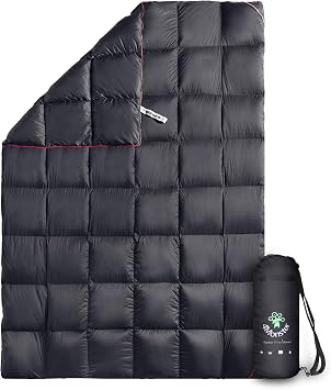 4Monster Down Camping Blanket, 650 Fill Power Ultralight Packable Puffy Blanket, Warm, Waterproof & Windproof Outdoor Quilt for Backpacking, Travel, Stadium, Beach
