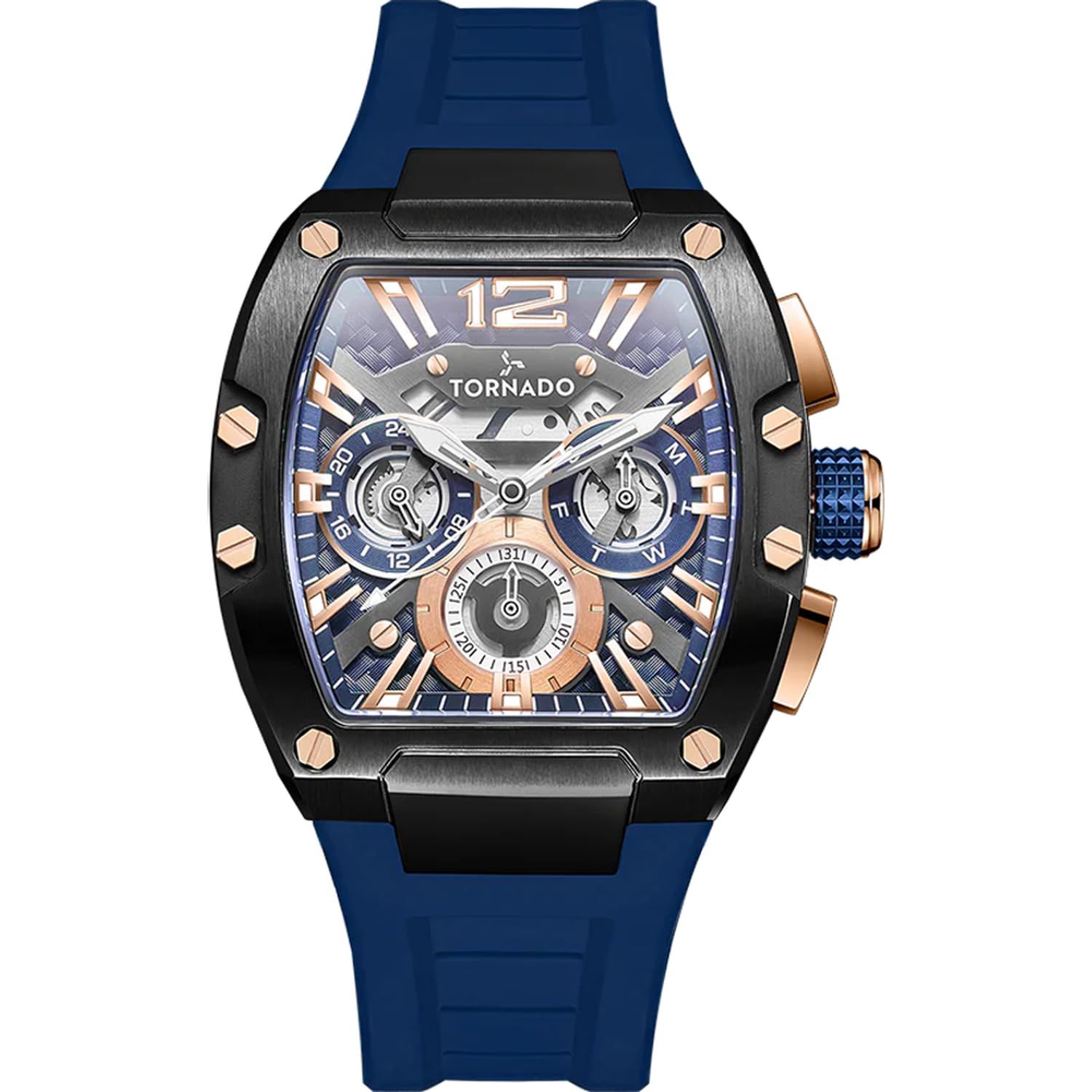 Tornado Xenith Men’s Multi Function Watch | Blue Dial, Black Case, Blue Silicone Strap, 43x54mm, 10ATM - T23105-BSNNK