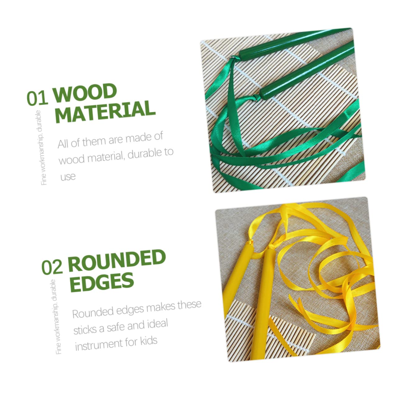 GALPADA 2 Pairs Rhythm Musical Stick Percussion Instruments with Ribbons for Early Education Preschool Music Class Wooden Design for Engaging Sound Play