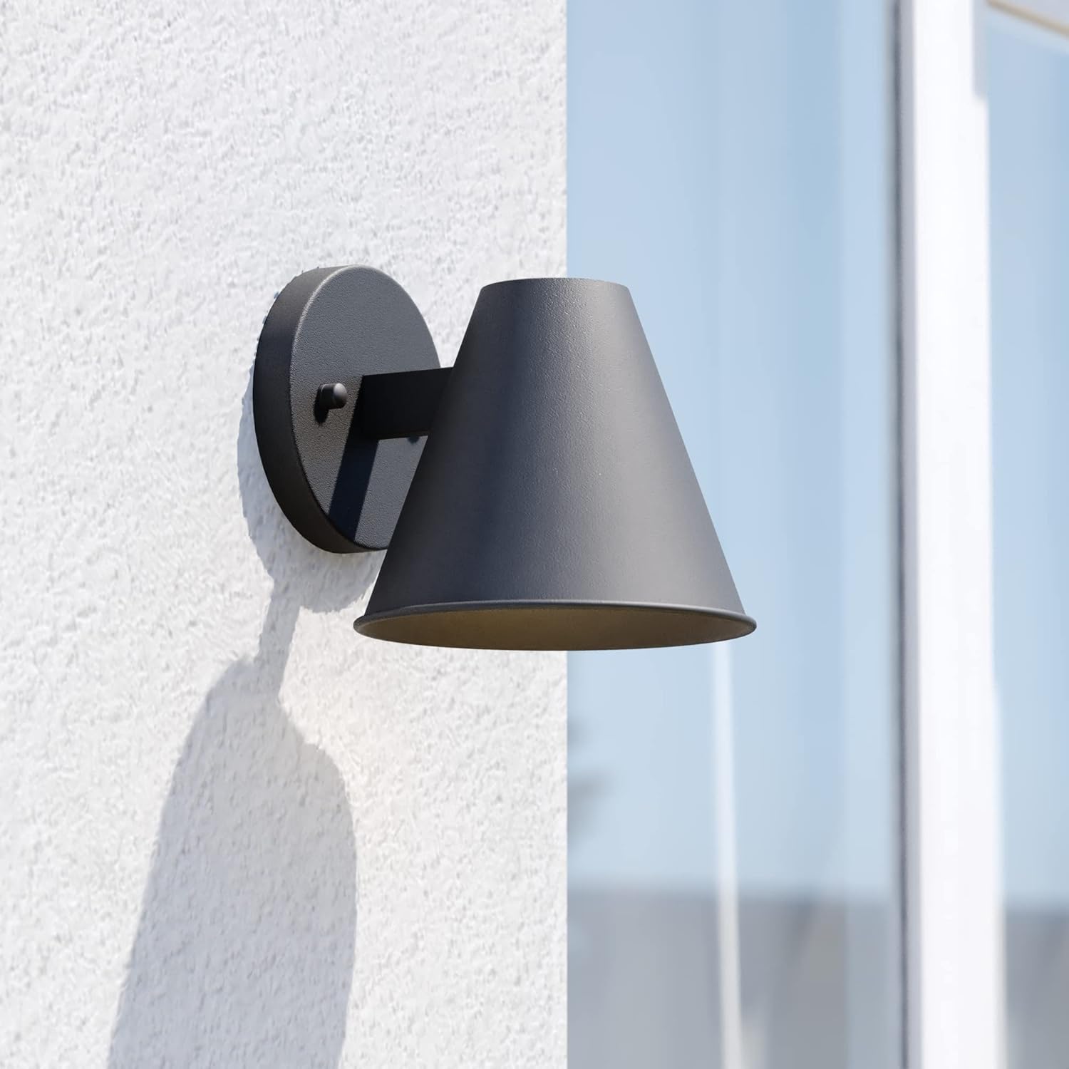 VAXCEL Smith 6.25 in. H 1-Light Textured Black Contemporary Outdoor Wall Sconce, Durable Steel Metal Cone Shade, LED Compatible, Dark Sky Compliant, Use for Exterior Porch Patio Front Door or Garage