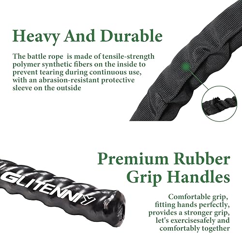 Miniatura 7 de Cuerdas de batalla negras para entrenamiento de 1 pulgada, cuerda de batalla para gimnasio en casa, cuerdas de ejercicio de 30 pies para entrenar