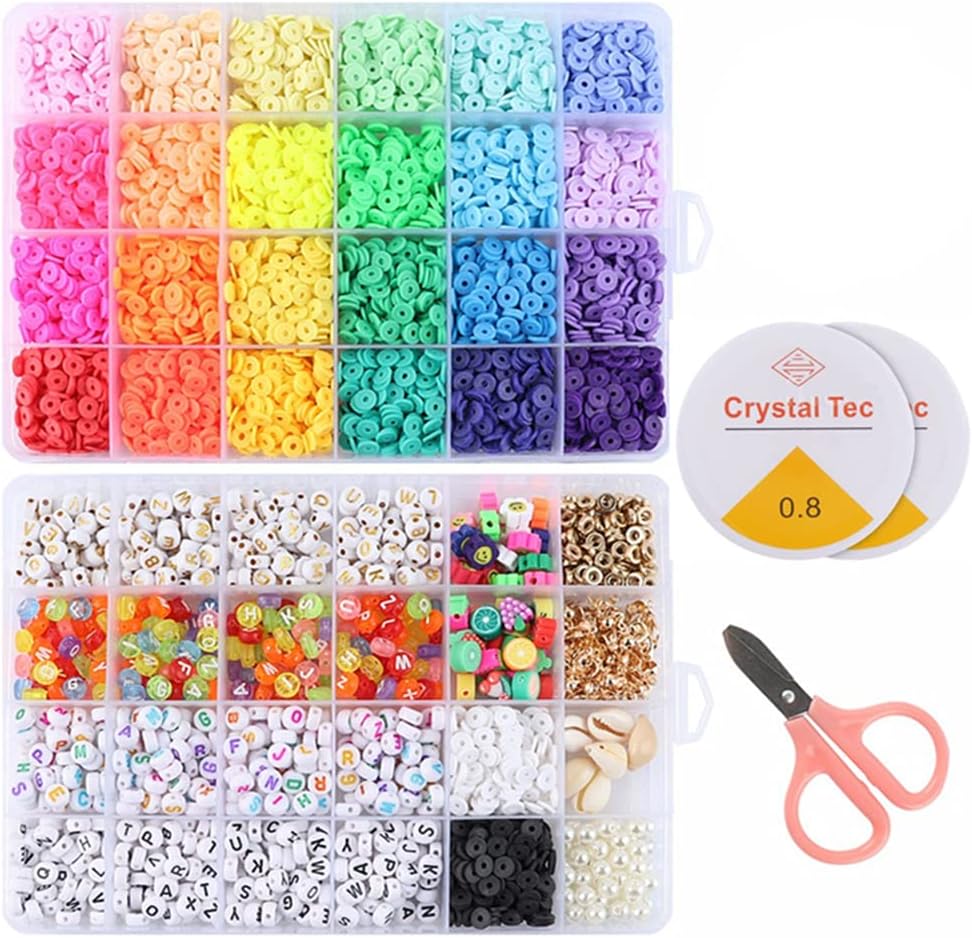 HAWAII Clay Beads for Bracelet Making Kit,Flat Polymer Clay Beads,48