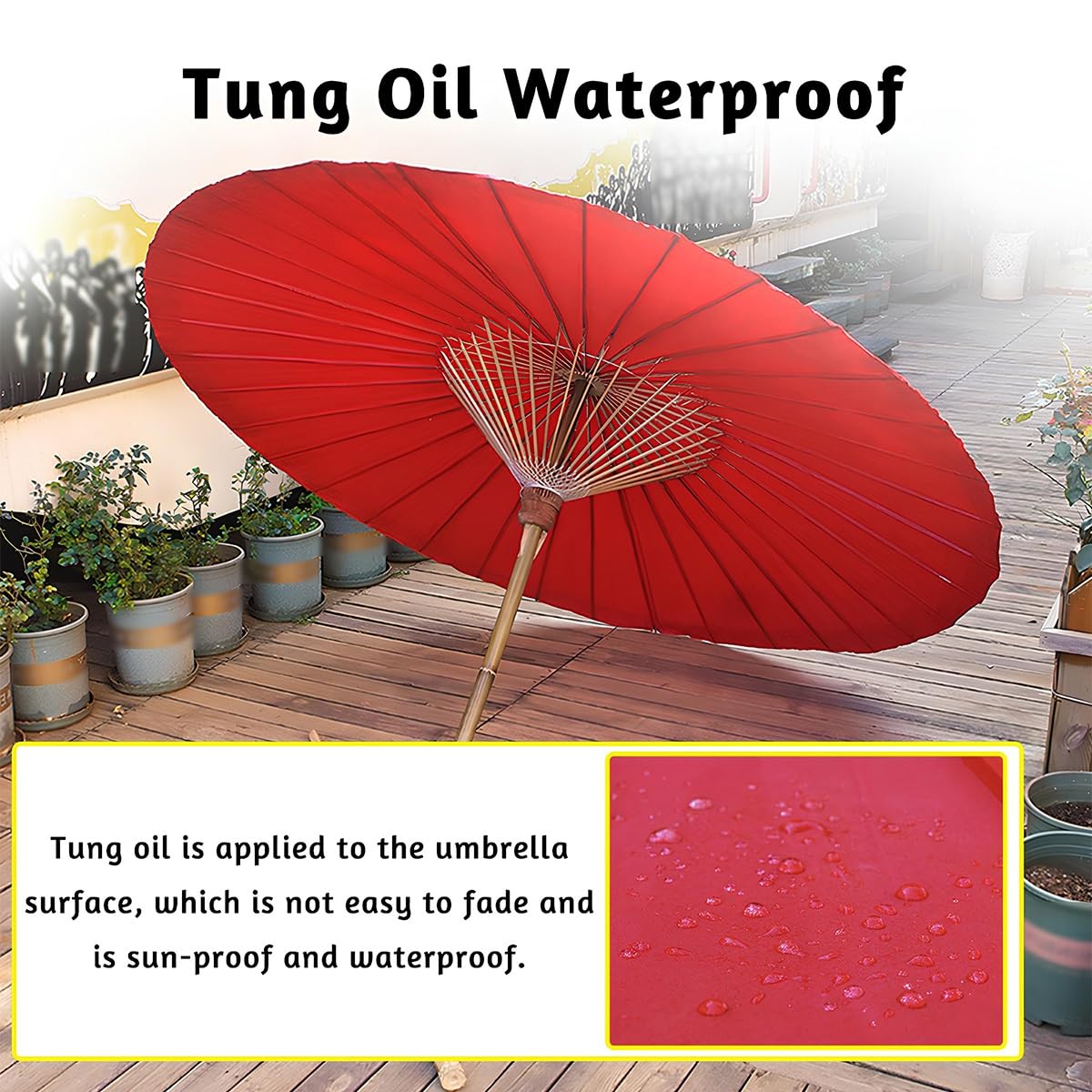 Chinesischer Sonnenschirm aus Ölpapier & Bambus – Ø200 cm, Handgefertigt, Faltbar & Leicht, UV-Schutz 50+ & Wasserfest – Für Terrasse, Gartenfest, Strand Sockel Nicht Inklusive(Orange)