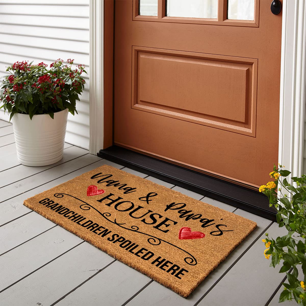 Nana & Papas House Funny Coir Doormat - Grandchildren Spoiled Here, Brown Coconut Fiber Mat, 23.7x15.7 inch, Novelty Gift, Front Door & Porch Welcome Mat