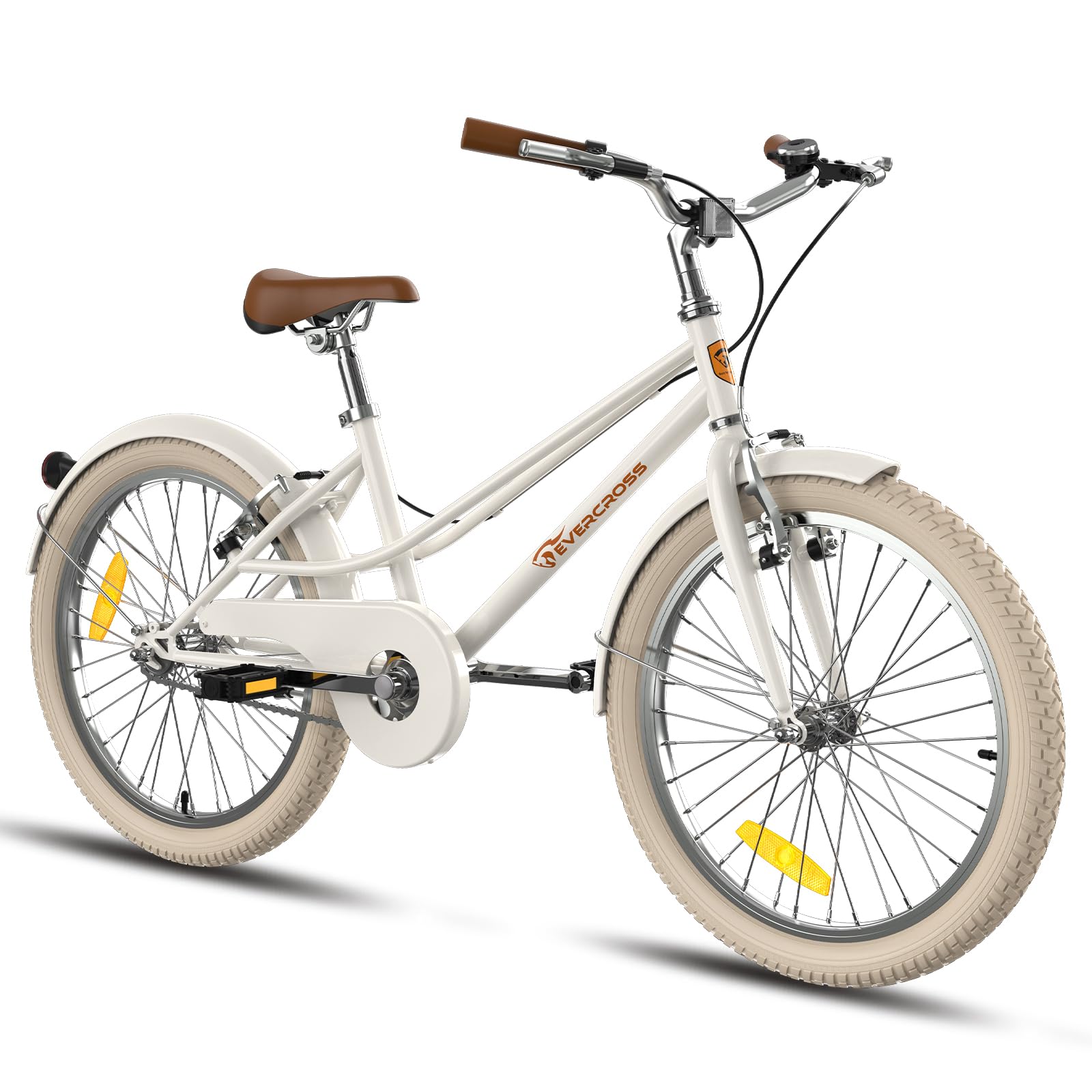 EVERCROSS EM2 20 Zoll Kinderfahrrad, Weiß Vintage Fahrräder für Kinder | Straßenfahrrad für Körpergröße 115–150 cm mit Klingel, Stahlrahmen, verstellbarem Sitz & Stange, V-Bremsen, Kettenschutz