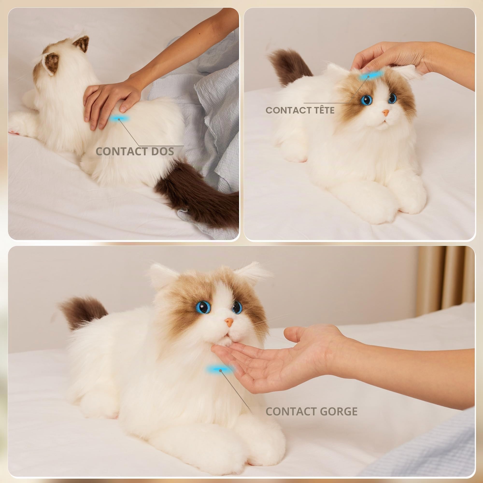 Chongker Jouet en peluche interactif chat robot pour enfants, mouvement bionique, ronronnement, battement de cœur