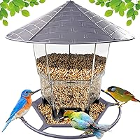WLLKOO Hanging Bird Feeder for Outside - Adjustable Sturdy Wire, Weatherproof Roof, Large Capacity Plastic for Garden Backyard Terrace