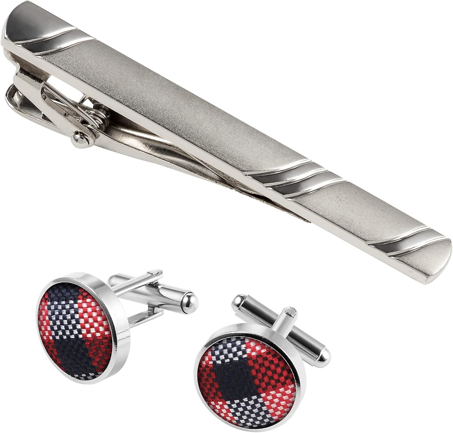 TIE G Stripe Plaid Mens Ties Set in Black Gift Box: Necktie and Pocket Square, Cufflinks, Tie Clip Formal Business Wedding - Image 5