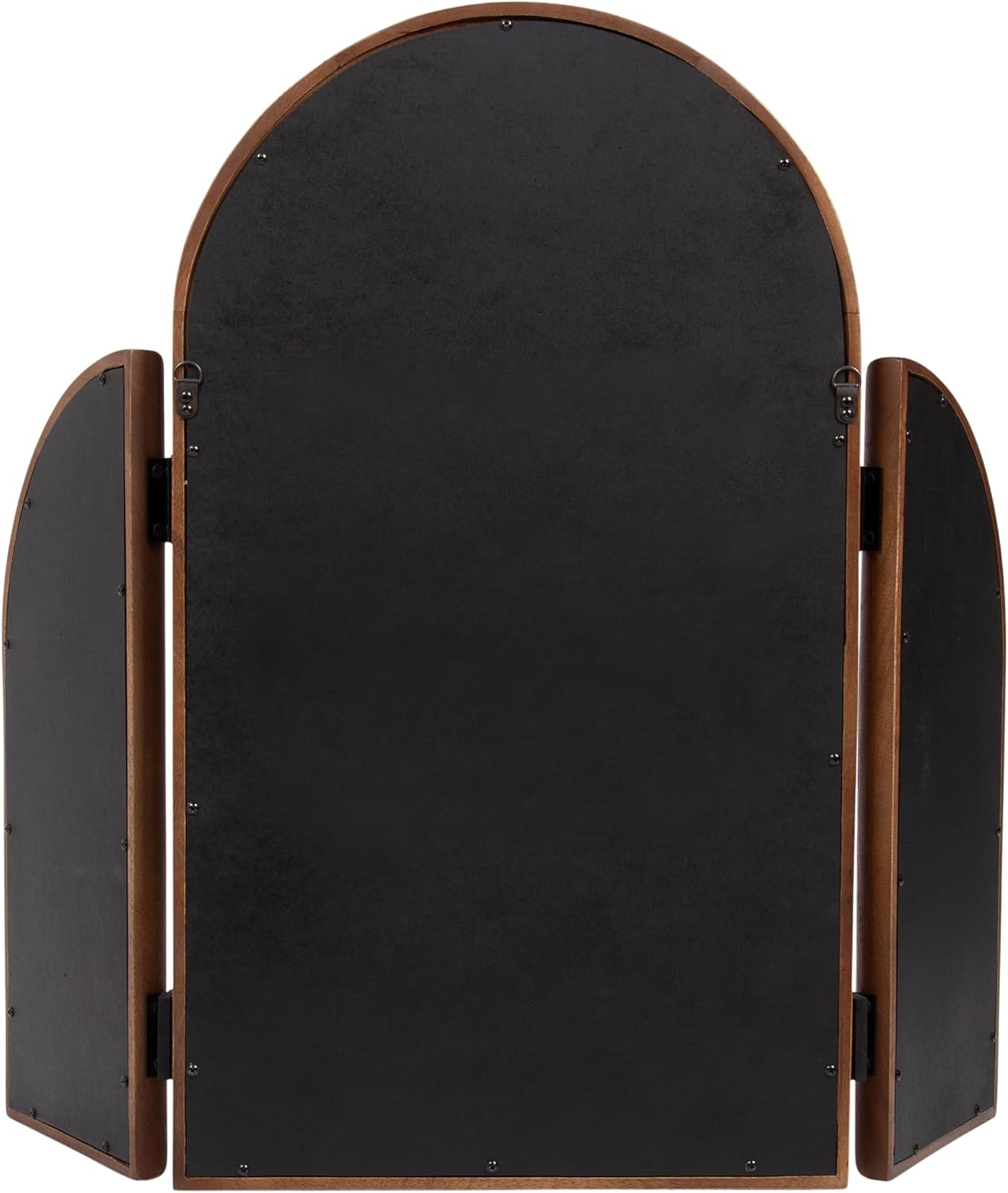 Kate and Laurel Amoli Modern Mango Wood Arched Tri Fold Mirror, 32 x 28, Walnut Brown, Decorative Three-Piece Folding Arch Mirror for Tabletop Makeup Station or Bathroom Vanity Setup