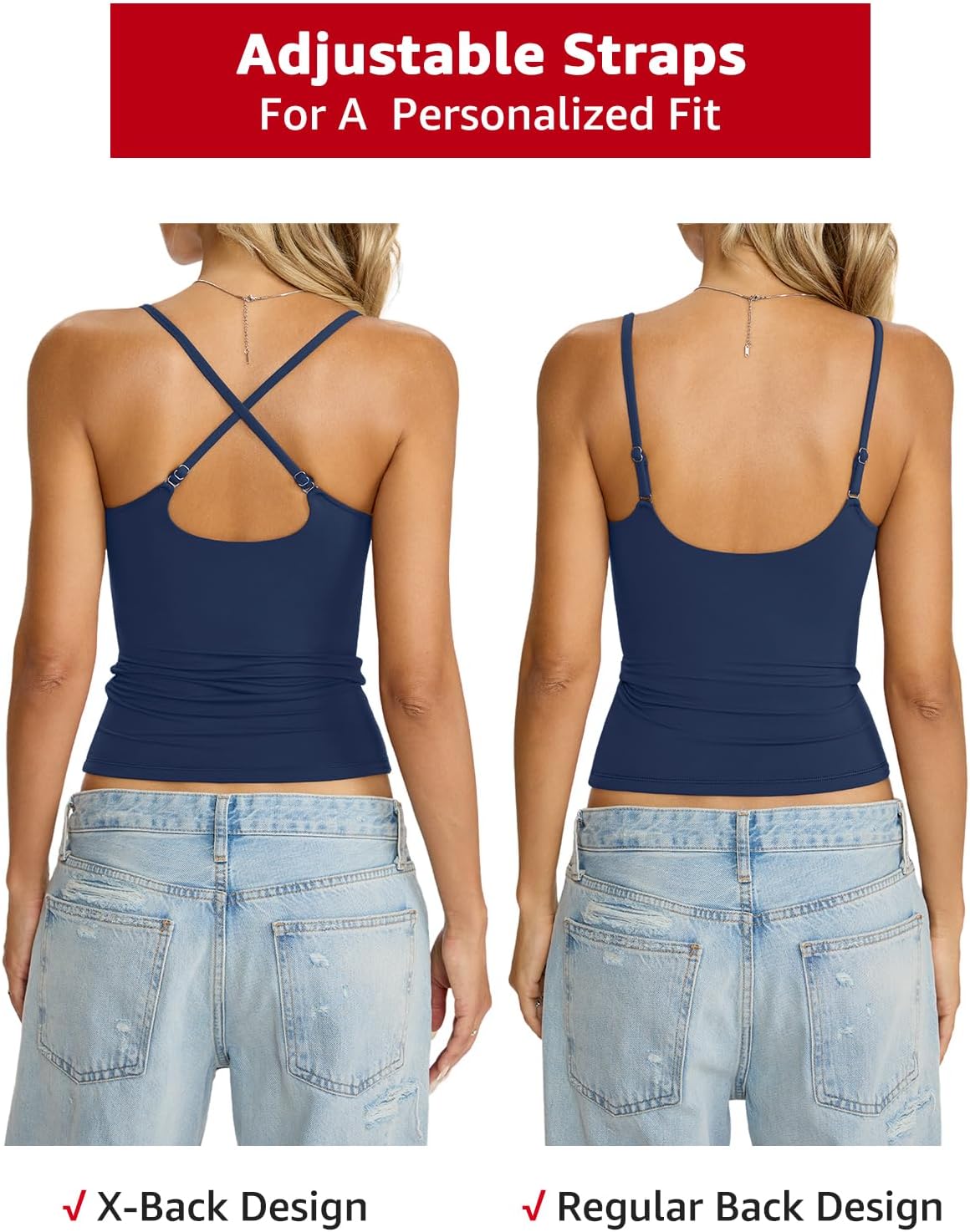 Womens Double Lined Camisole Tank Top Sexy Backless Spaghetti Strap Shirt Scoop Neck Slim Fitted Cami Y2K Going Out Top - Image 3