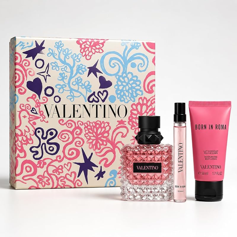 Donna Born in Roma Set de regalo de perfume para mujer 2026-3.4 fl oz Eau de Parfum, 1.7 fl oz loción corporal y 0.34 fl oz spray de viaje – 3 piezas para ella