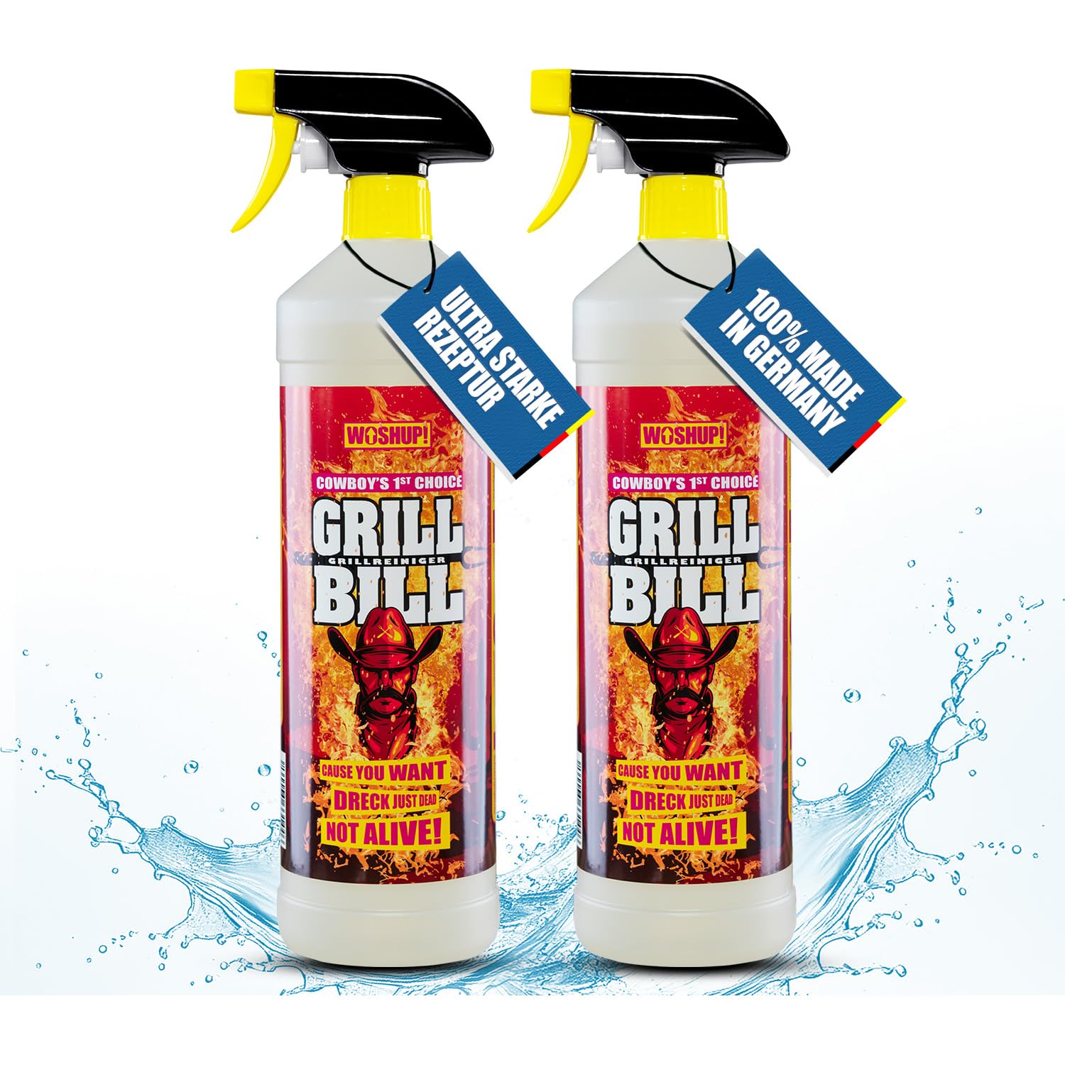 Grill Bill Grillreiniger in Industriequalität 1000 ml für Gasgrill und Holzkohlegrill, Smoker und Backofen - Entfernt Eingebranntes Ruß Schmutz und Fett (2x1 Liter)