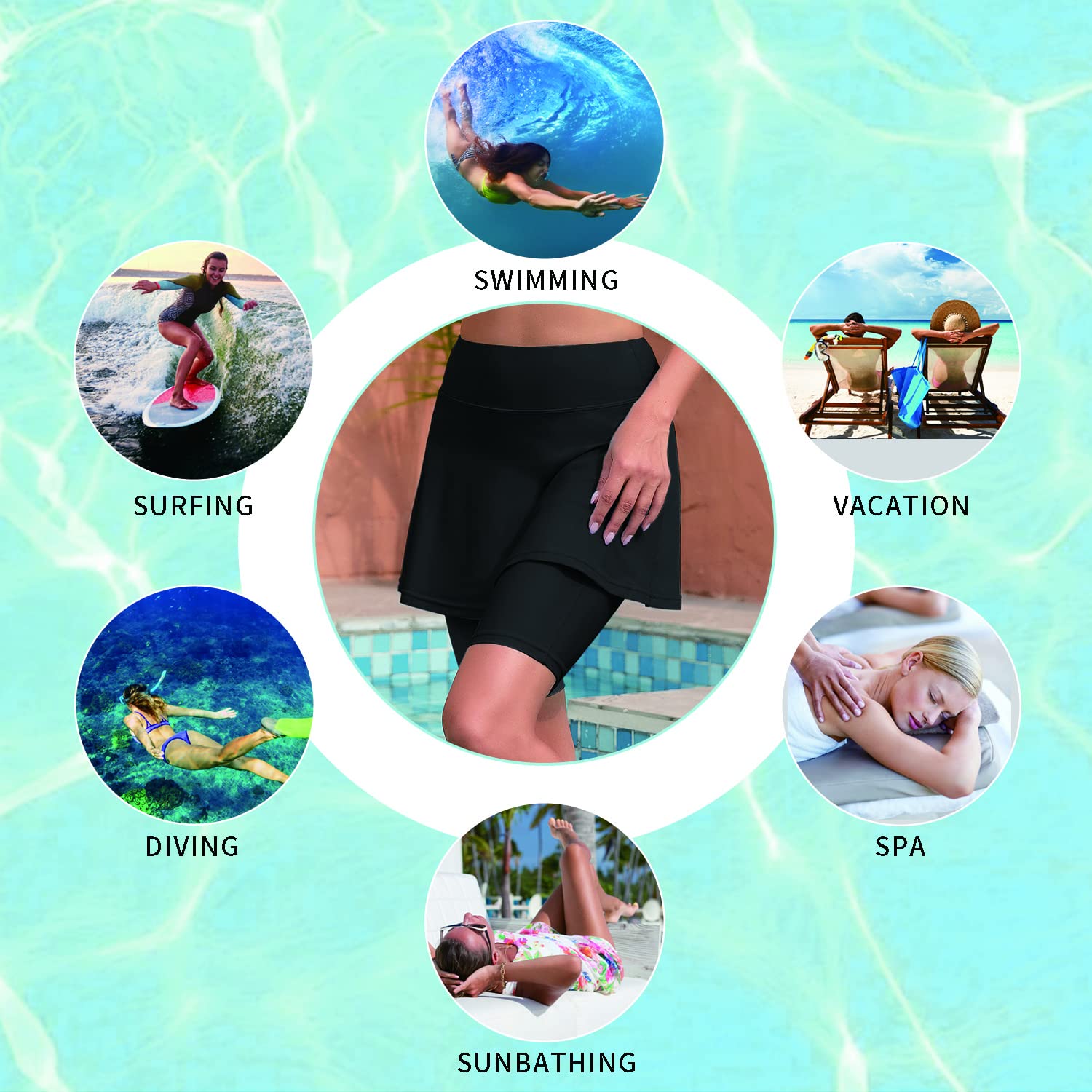 WOWENY Bademode Damen Bauchweg Sportrock Schwimmrock Rock Strand Mit Innenslip Schnell Trocknendes Wassersport Badeshorts