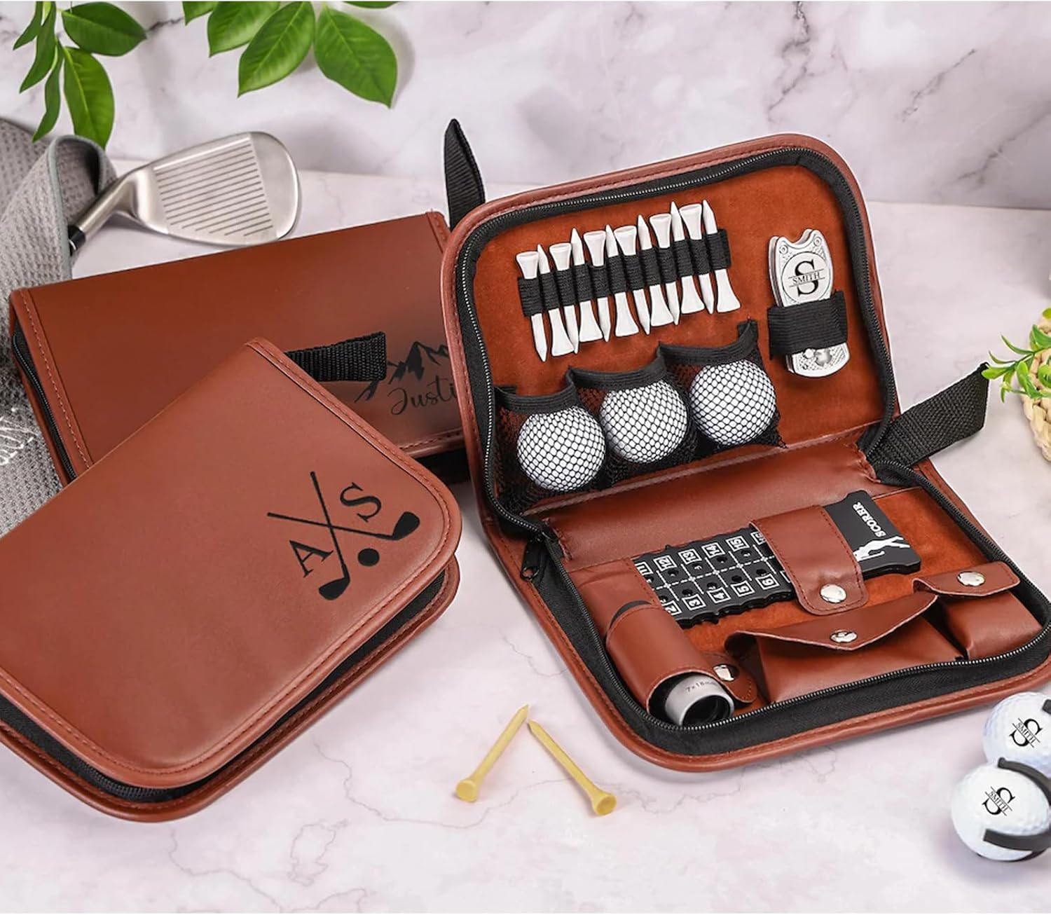 Personalized Golf Accessories Kit for Men with Hi-End Case, Golf Balls, Rangefinder, Golf Tees, Brush, Multifunctional Divot Knife, Scorer Golf Lover Gift for Him