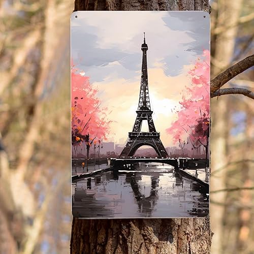 Miniatura 5 de Vintage Metal Tin Sign Funny Bar Sign Aluminum Bathroom Wall Sign Retro Porch Yard Sign Welcome Poster Oil Painting Paris Eiffel Tower Wall Art