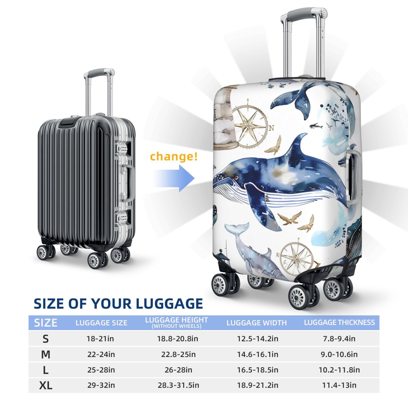 Fundas para Maletas, Funda Protectora for Maletas con diseño de Faro de Ballena de 18 a 32 Pulgadas(M)