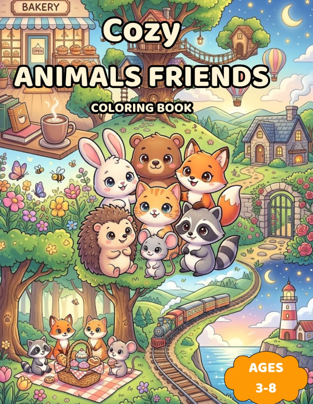 Cozy Adventure Friends Coloring Book: 50 Cute Animal Adventures, Cozy Festivals, and Charming Storybook Moments for Relaxation and Creative Fun