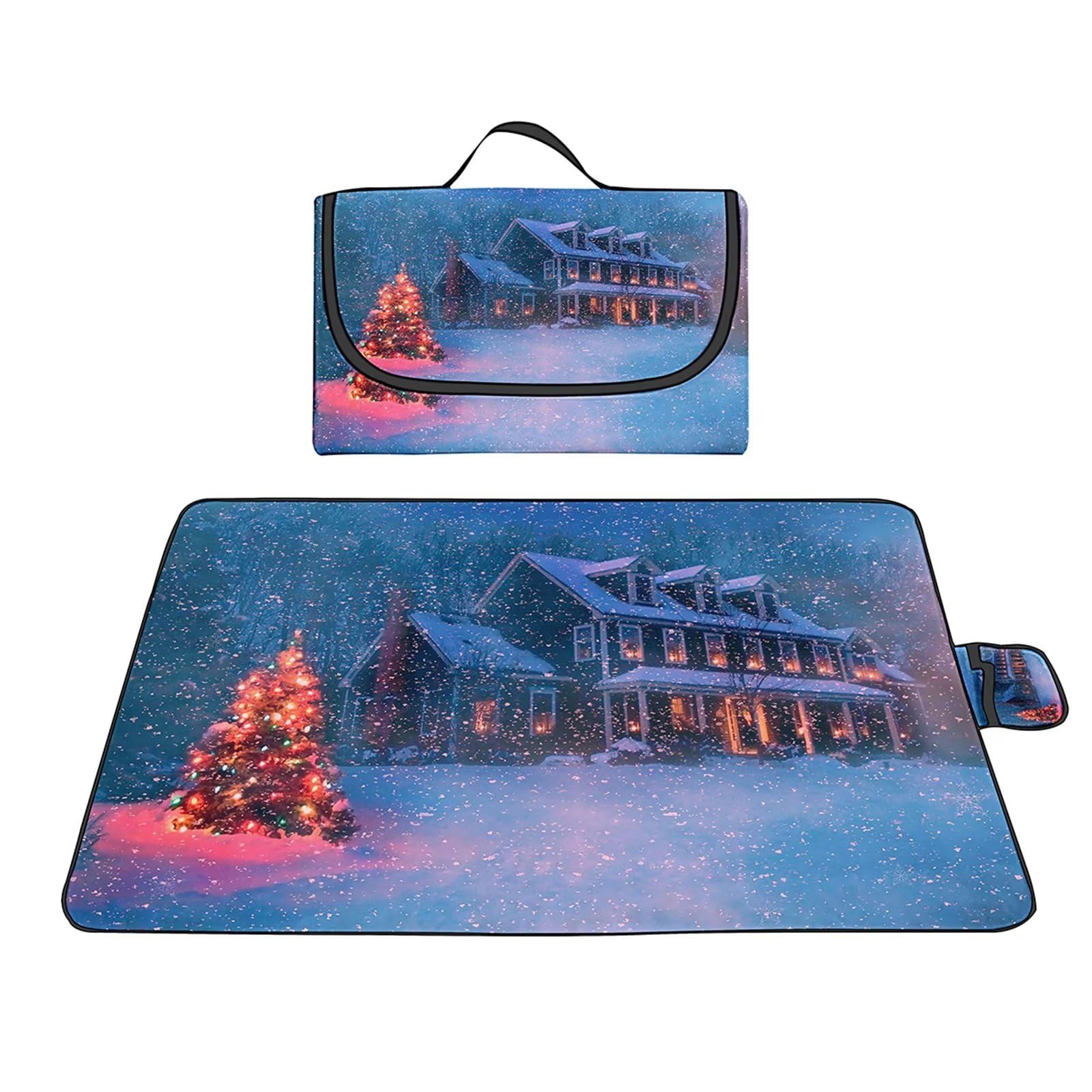 Couverture Pique-nique Imperméable 180x200cm,Couverture Plage Extérieure XXL Tapis de Plage,Château de Noël Camping Couverture étanche Pique-nique avec Poignée pour Camping Randonnée Parc Plage