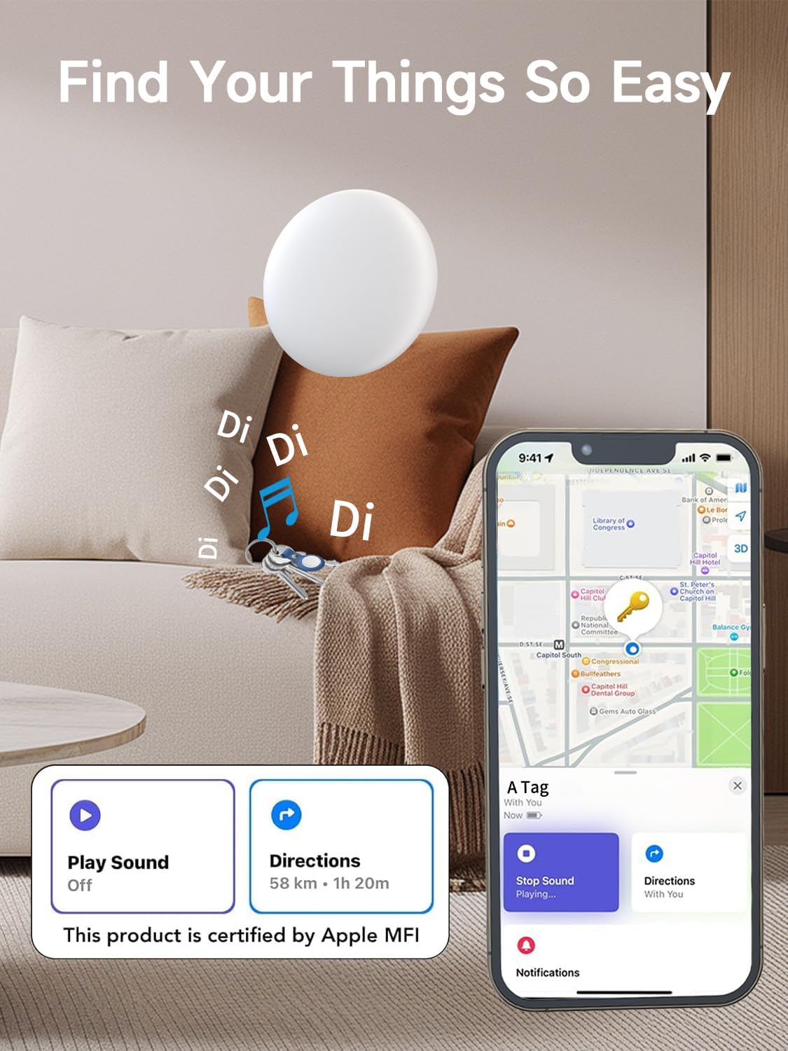 2026 New Air Tags-4 pack【Apple MFi Certified】Smart Bluetooth Tracker 4 Pack (iOS Only),Item Locator Works with Find My,Replaceable Battery Key Finder for Keys,Bags,Luggage,Wallet (White, A Tag 4Pack)