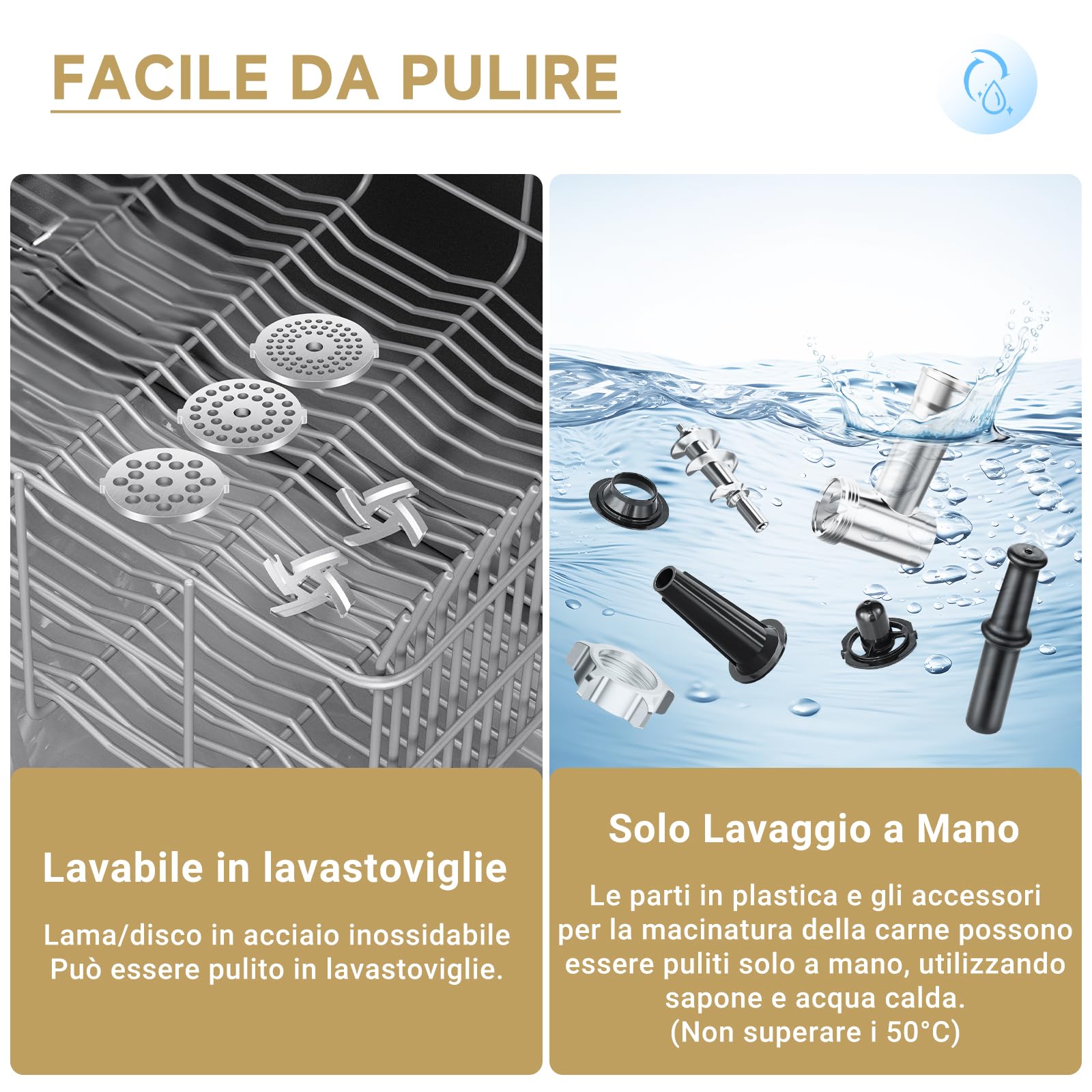 Tritacarne AAOBOSI, Tritacarne Elettrico 3-IN-1[2800W Max]con 2 Lame, 3 Piatti, Insaccatrice per Salsicce, Kit Kubbe, per Uso Domestico in Cucina, Acciaio Inossidabile