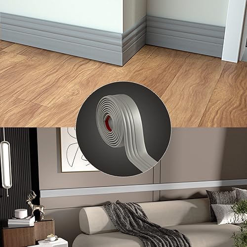 Miniatura 5 de Yuzzy Moldeo para placa base de pared de goma autoadhesiva, 4 pulgadas x 10 pies, molduras de vinilo para zócalo de pared para base de piso, base de