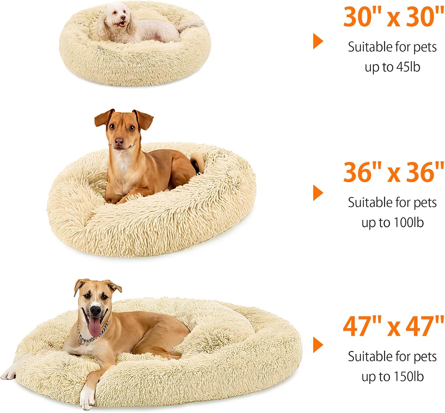 OYANTEN Dog Bed for Medium Dogs Round Calming Donut Large Pet Beds for Medium Dog, Soft Fluffy Warm and Cozy to Improved Sleep, Machine Washable(36in, Champagne)