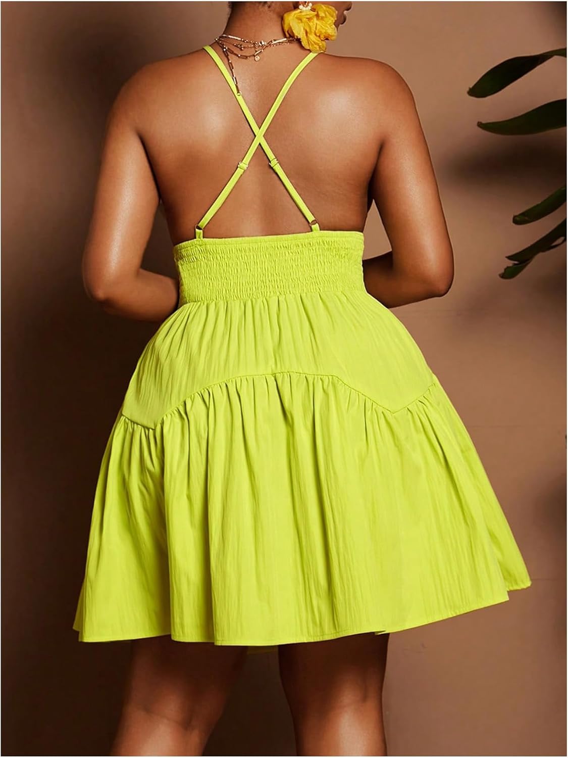 Floerns Women's Plus Size Tie Knot Front Criss Cross Ruffle Hem Cami A-Line Mini Dress - Image 2