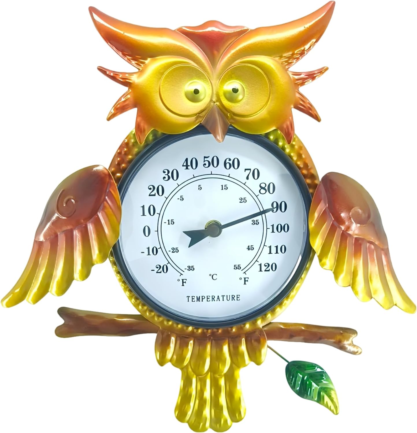 Owl Solar Decor Thermometer, 14.6 X 11 In Metal Wall Art, Outdoor Temperature Gauge, Fahrenheit Celsius Display, Patio Backyard Decor, Housewarming Gifts