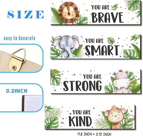 Miniatura 2 de 4 piezas de decoración de pared de animales de la selva, arte de pared motivacional, animales de la selva, placas colgantes de madera, decoración de