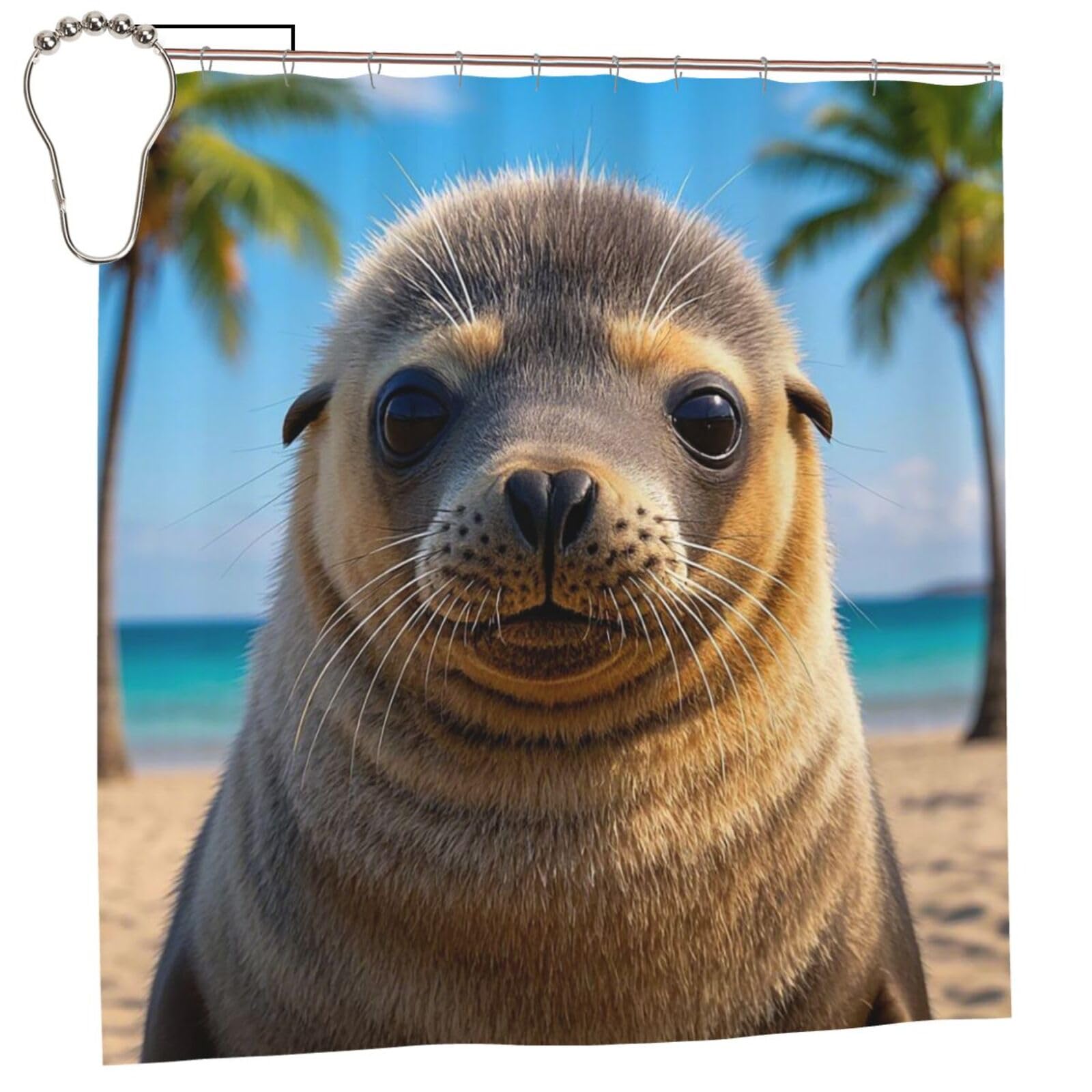 FodPand Cute Sea Lion Shower Curtain 70"x70" Waterproof Long Bathroom Curtain Heavy Duty Thick Cloth Bath Curtain Set with Hooks, Modern Abstract Art Pattern Bathroom Shower Curtains