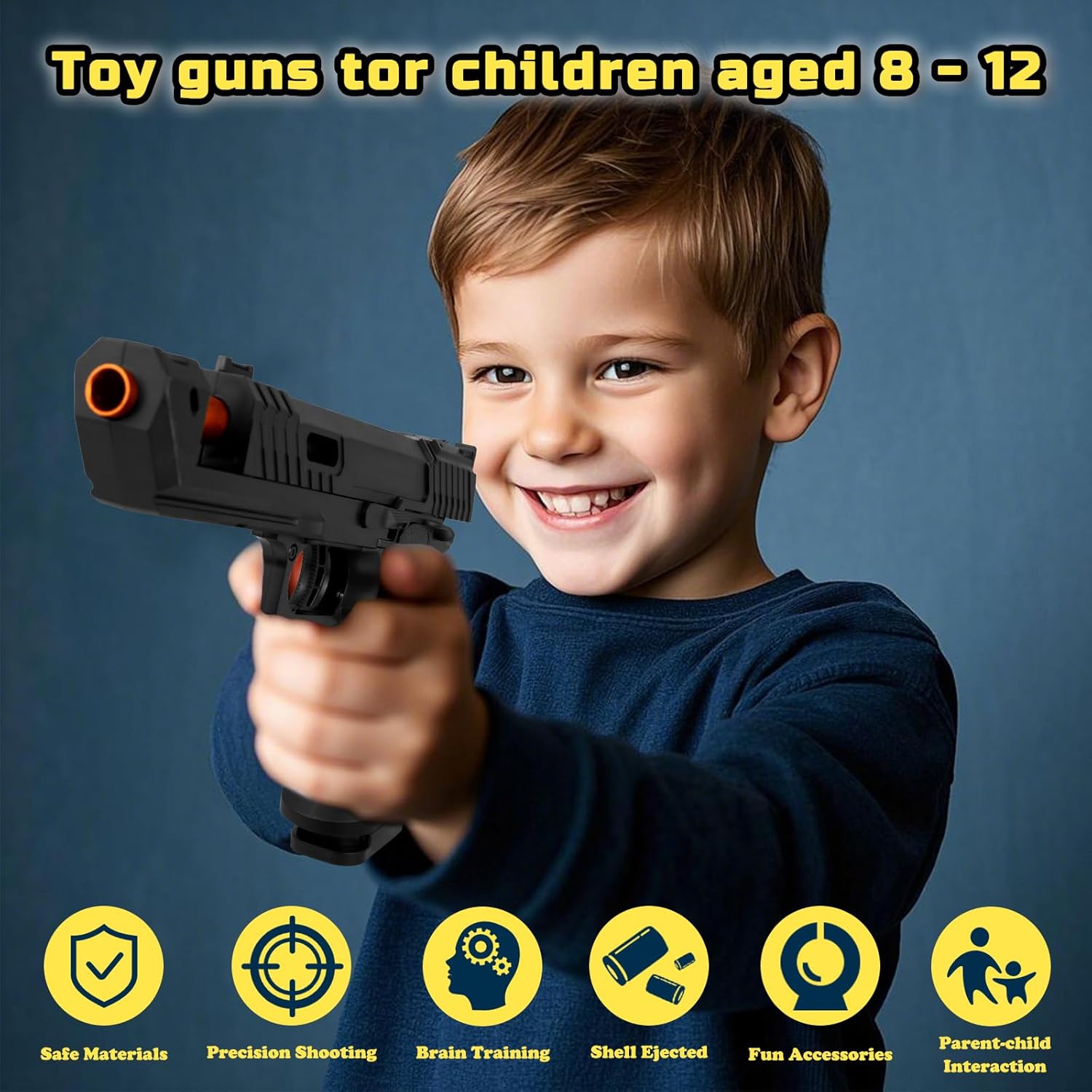 Soft Bullet Toy Gun Shell Ejecting with 120 Bullets, Rapid-fire Realistic Toy Gun for Boys, Shooting Game Toy Pistol Model Gun, Christmas Birthday Gifts for Boys Girls Age 6+ (Black)