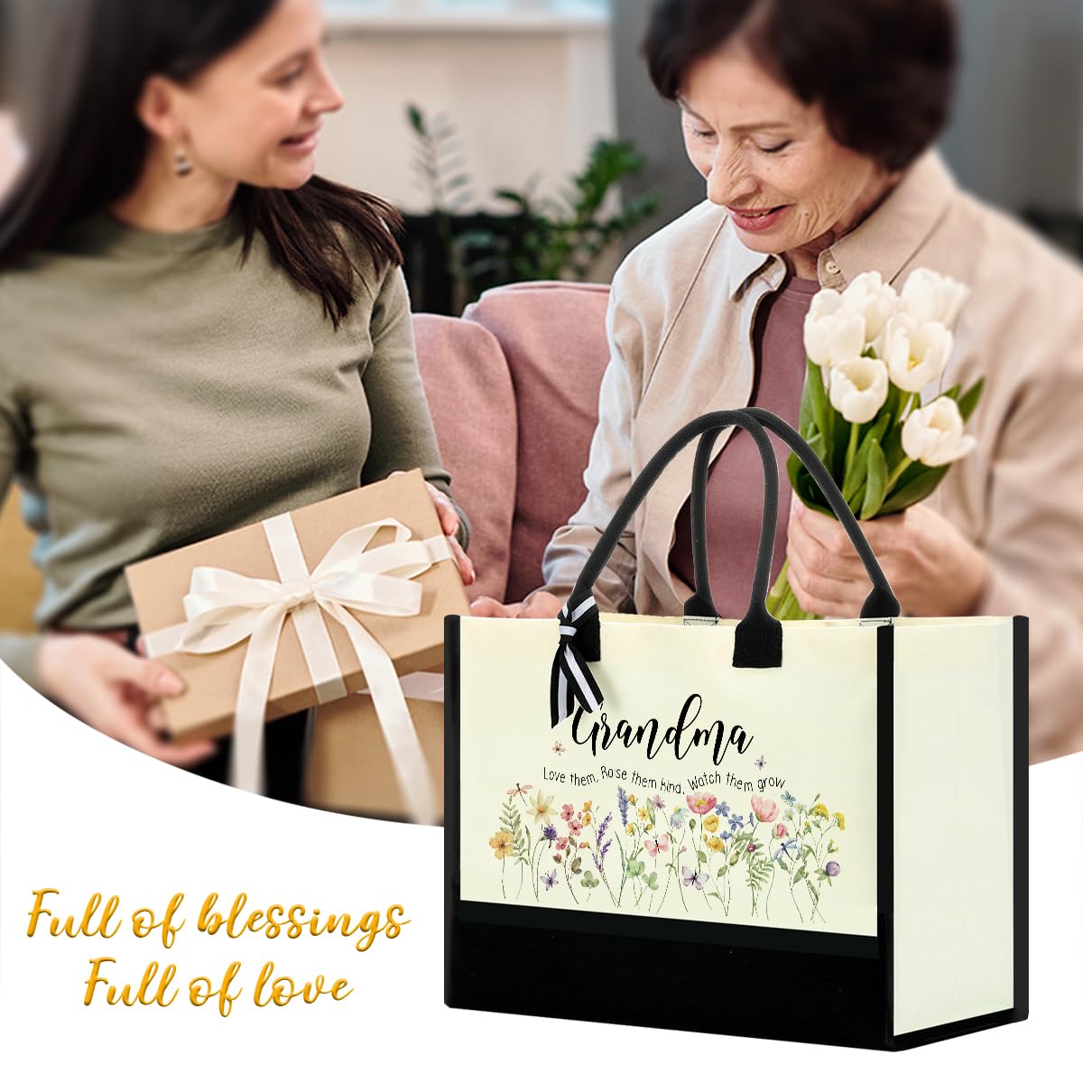 Regalos para abuela, abuela, regalos de Navidad, bolsas de lona para mujer