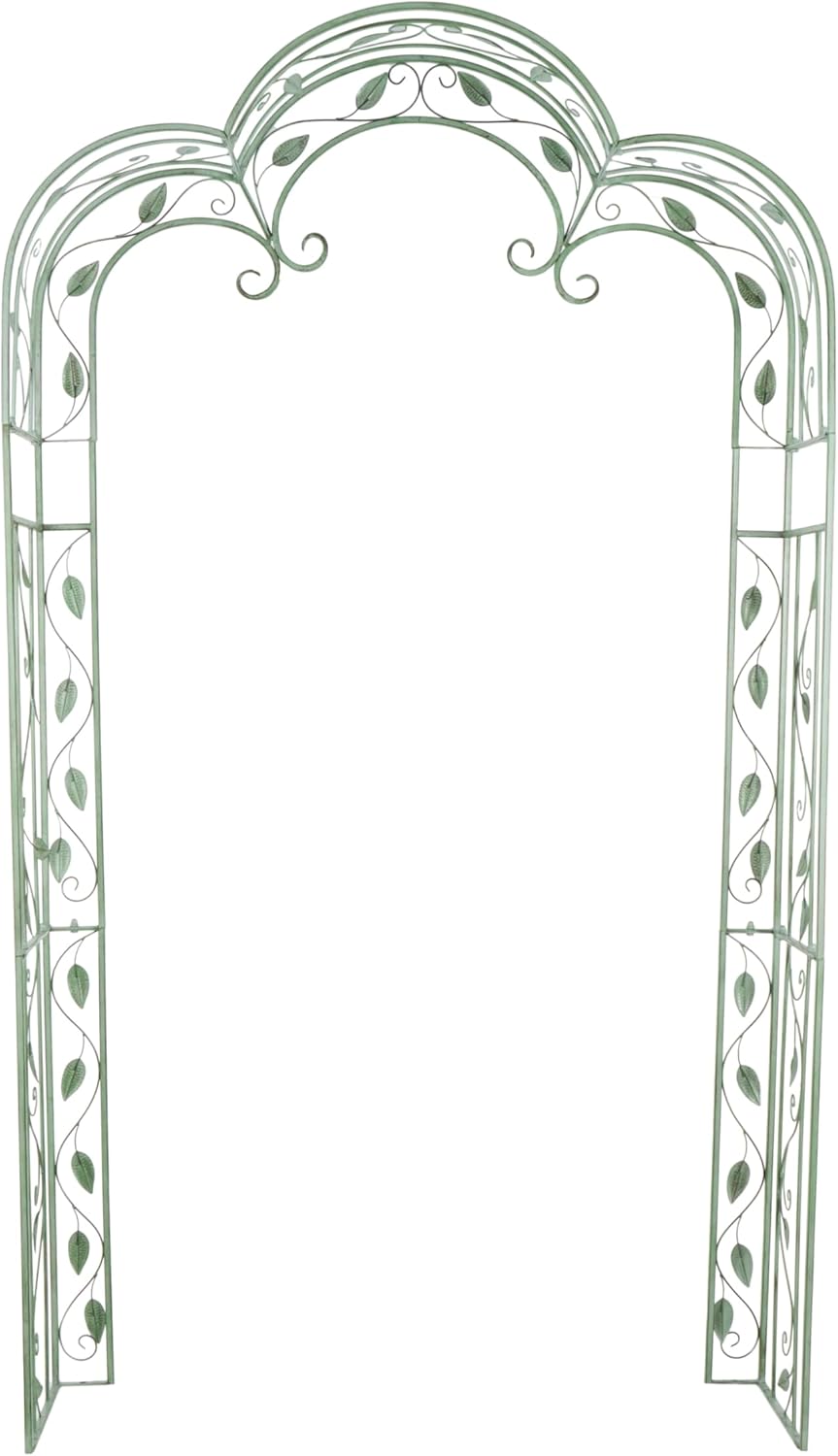 Deco 79 Metal Arched Leaf Vine Garden Arbor, 54" x 15" x 91", Green