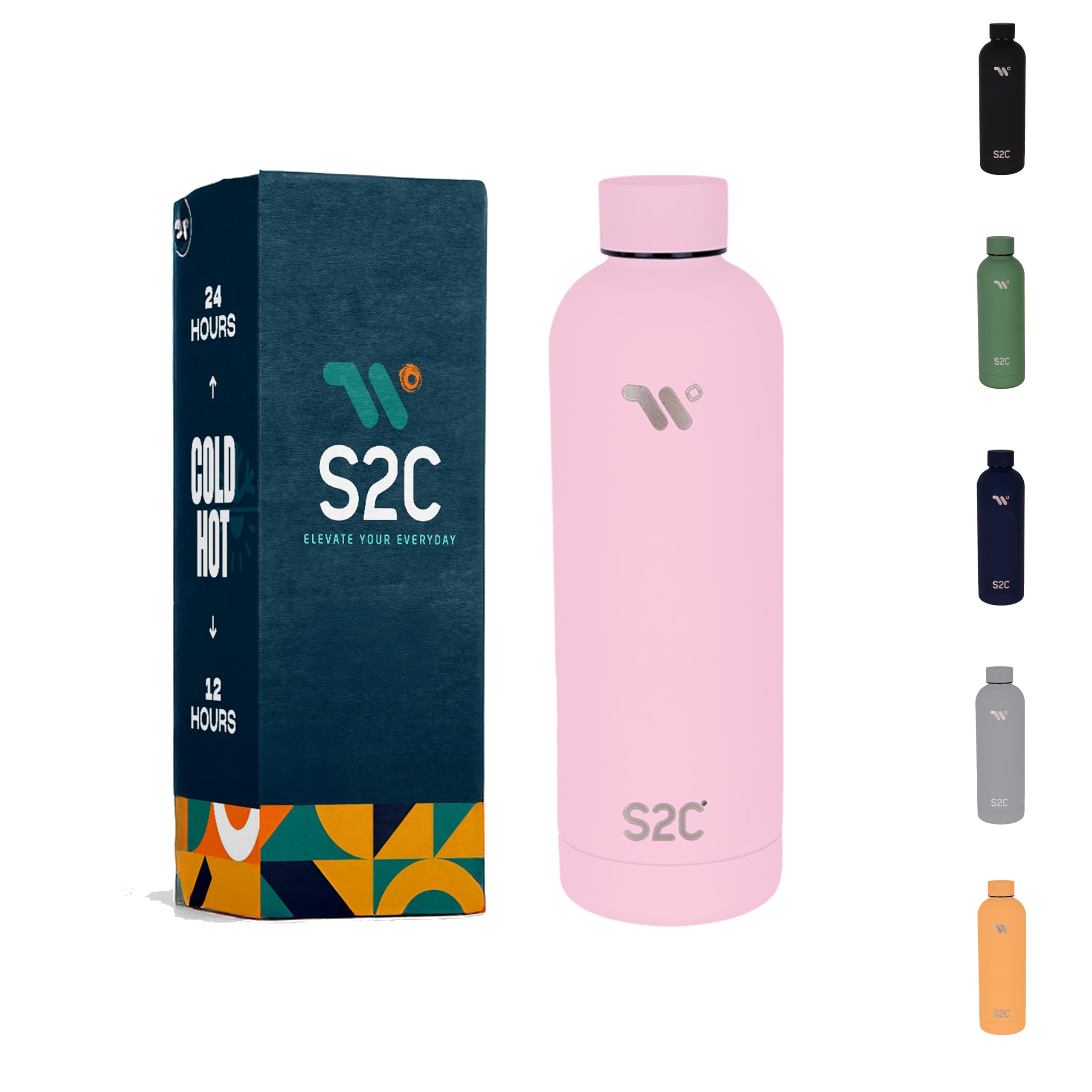 S2C Water Bottle Stainless Steel 750ml - Double Wall insulated Water Bottles for Hot Water Gym Bottle Stainless Steel Water Bottle for Kids School Flask Bottle Hot water bottle (TEA PINK, 750ml)