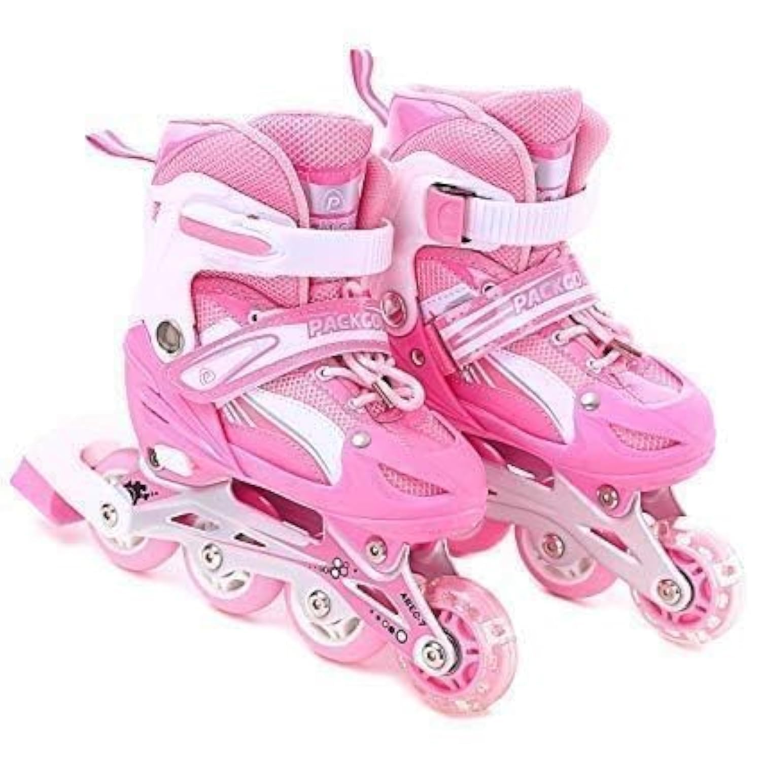 KIDLOOP Adjustable Inline Roller Skates Outdoor Skating Shoes Roller Blades with Featuring Wheels for Kids (Pink)