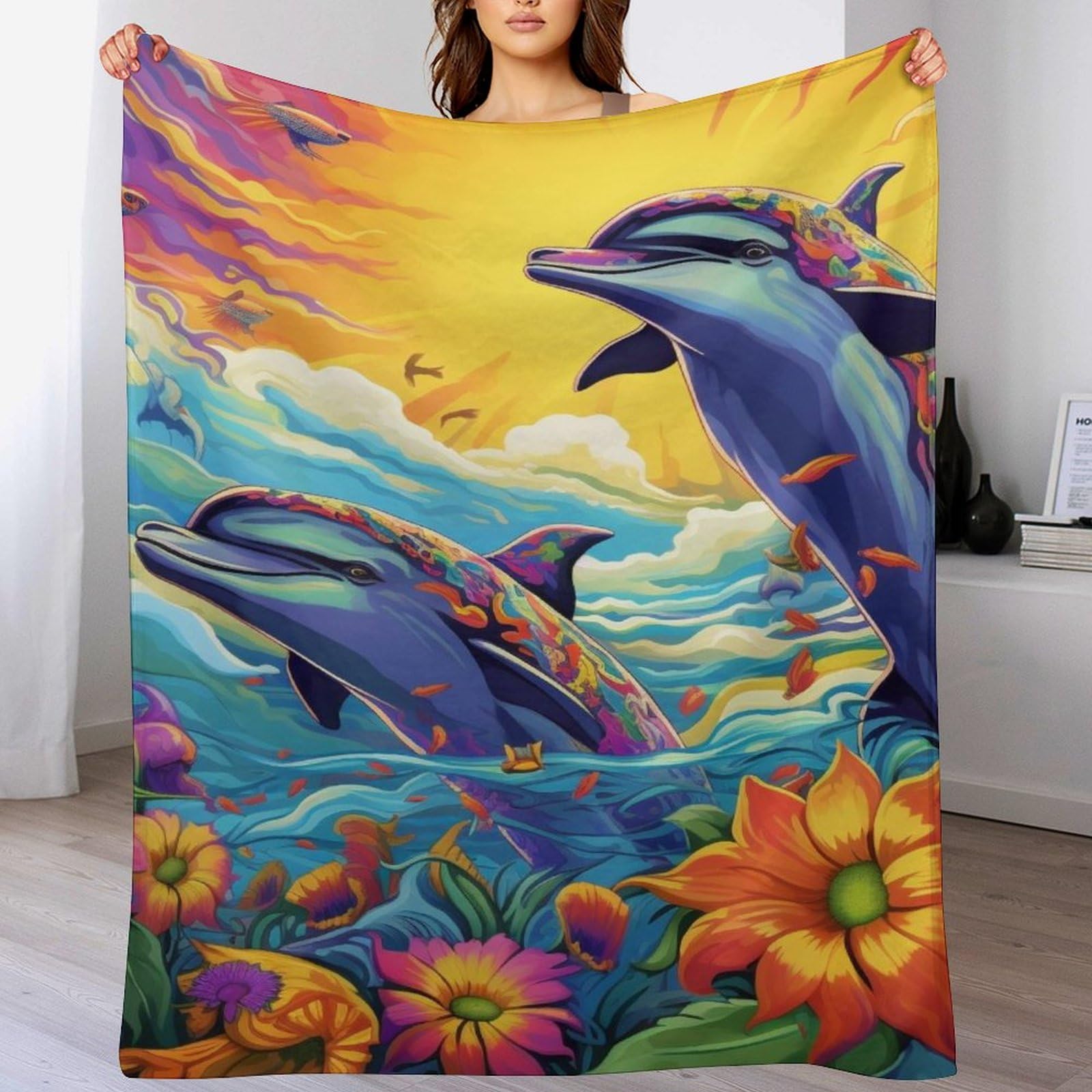 Couverture dauphin impression 3D pour cocooning sur canapé et soirées cinéma