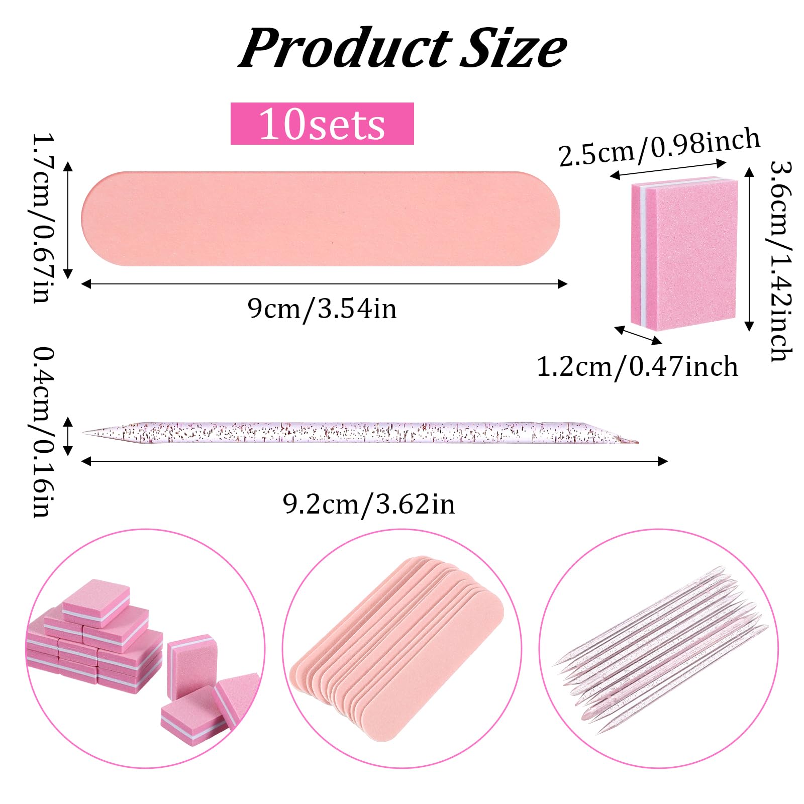 10 Sets Disposable Manicure Kit, Portable Mini Nail Files and Pedicure Tools with Wooden Buffer & Cuticle Stick