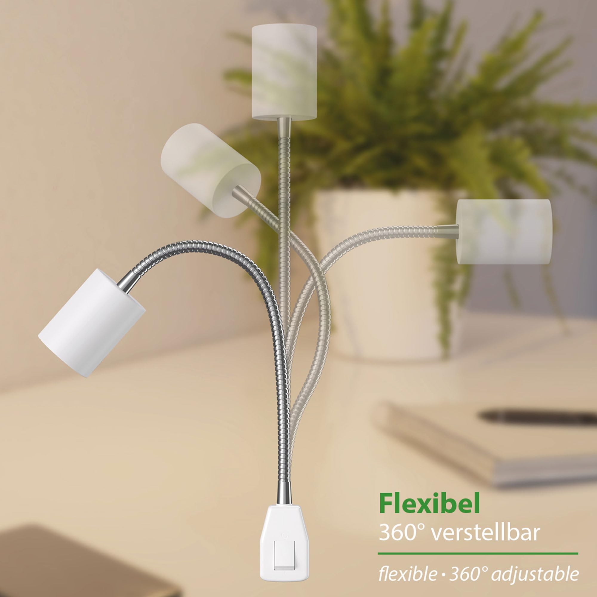ledscom.de 2x lampe à prise/lampe de lecture WAIKA, col de cygne, interrupteur, blanc, 1x GU10 max. 60W