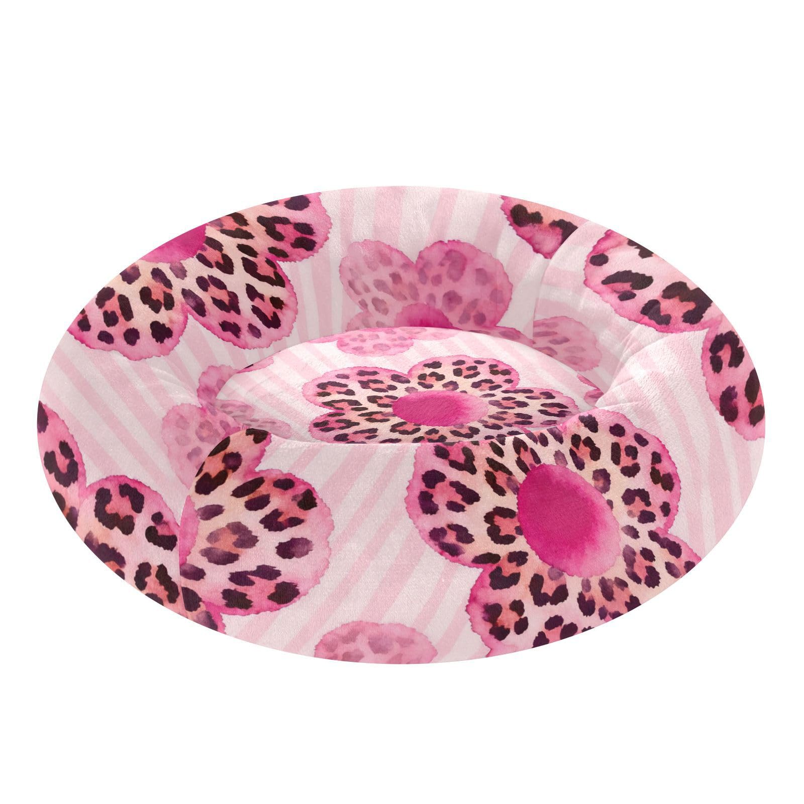 Lit antidérapant pour chat avec base stable et textile léopard rose XS