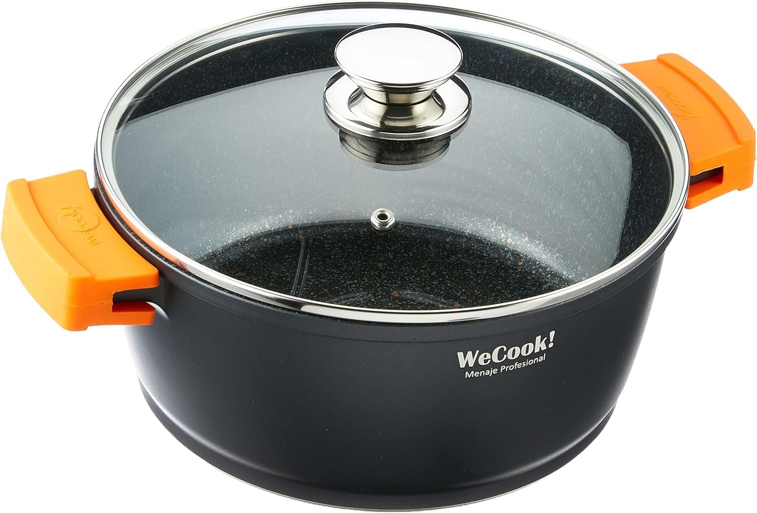 WECOOK! Ecochef Casserole Profonde, Induction, Couvercle en Verre 24cm, Antiadhésive QUANTANIUM Écologique sans PFOA, Fonte d'Aluminium, Épaisseur 5mm, Poignées en Silicone, Vitrocéramique, Four