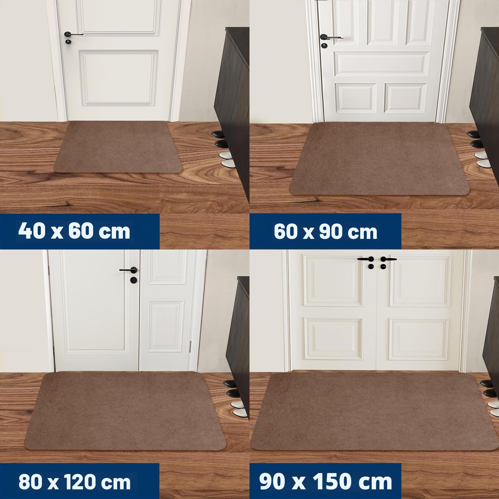Paillasson 80x120cm, Tapis Superfin pour Intérieur, Moquette Absorbante Antidérapante, Tapis de Porte Robuste, Pour l'entrée, la cuisine, la terrasse, la porte d'entrée, Marron