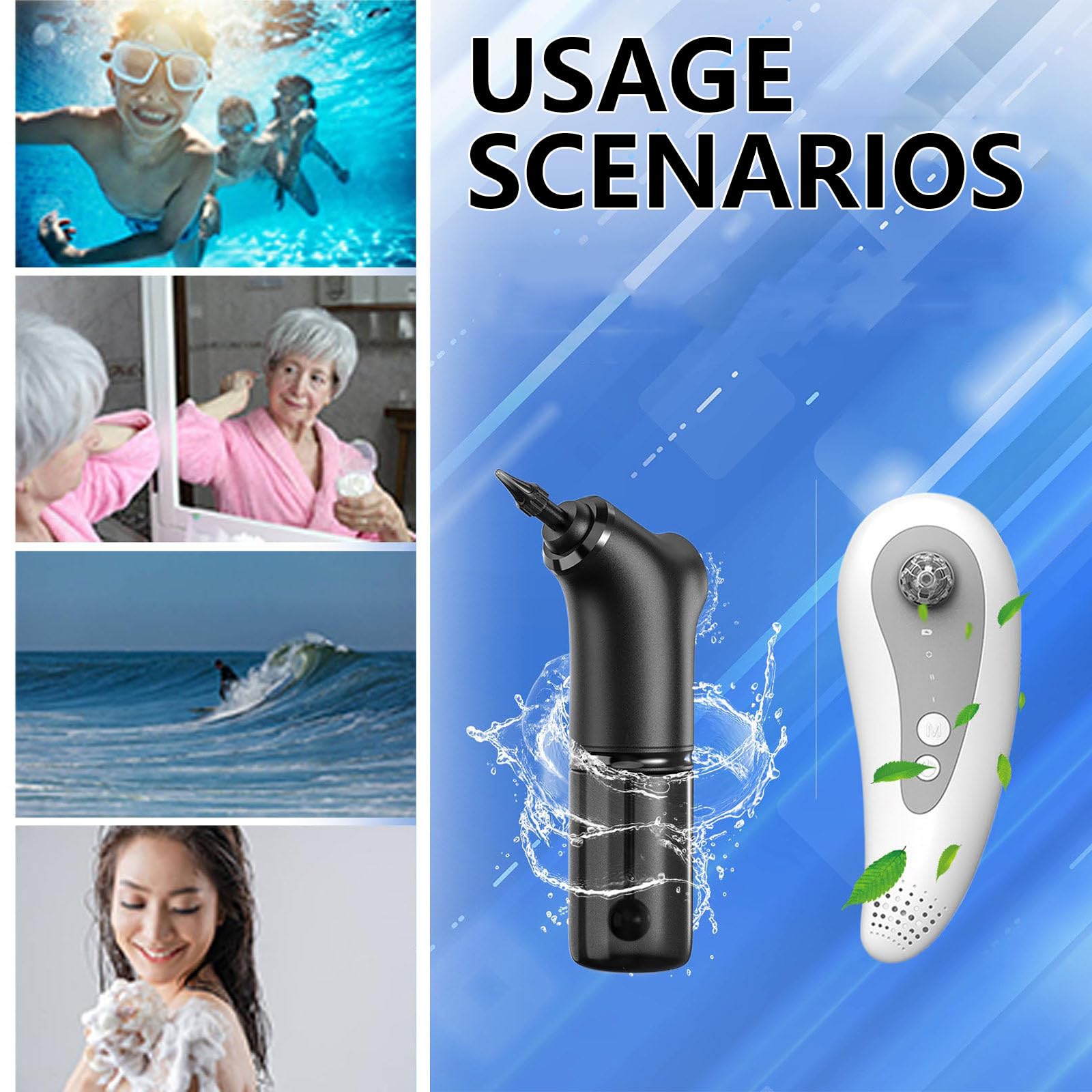 Kit di rimozione della cera per orecchie elettrica, Kit lavaorecchio pulizia, 4 modalità di pressione/ 2 modalità di brezza calda USB Charge Ear Wax Suction Remover Household per la rimozione di