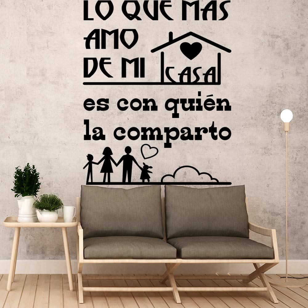 Vinilos de pared decorativo con frase decorativa "LO QUE MÁS AMO DE MI CASA.." Pegatinas decorativas pared. Decoración casa Docliick DC-19105 (Vinilo de corte, 240x120cm)