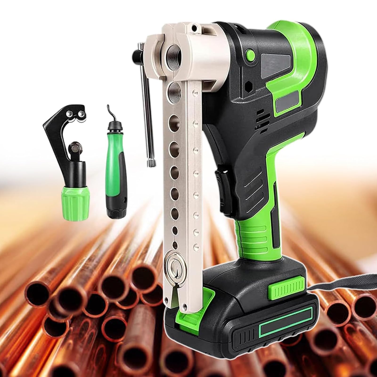 Kit di strumenti per svasare tubi elettrici, batteria da 2000 mAh, cono eccentrico a 45°, metrico e pollici, per tubi in rame, alluminio e ottone