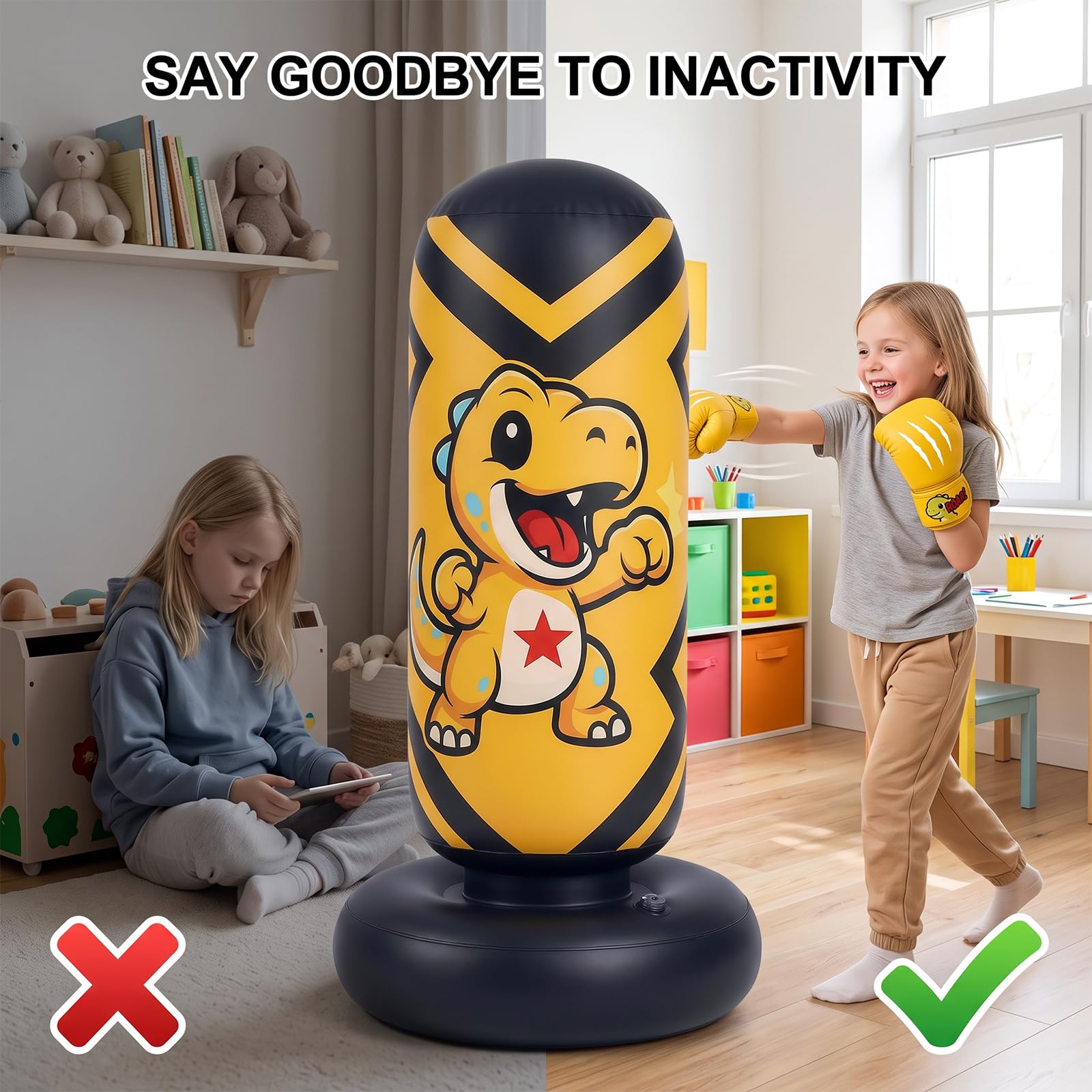 Ninonly 130cm Sacco da Boxe per Bambini Gonfiabile con Guanti e Pompa