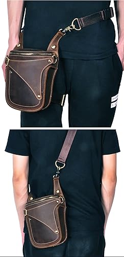 Miniatura 3 de Le'aokuu - Bolso de pierna para moto, de cuero genuino, para hombre, bolso tipo mensajero a la cintura), B9326