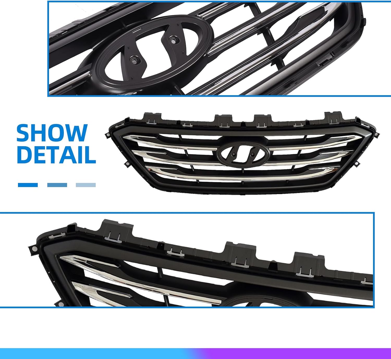JX RACING Front Bumper Grille Upper Grill Compatible with Hyundai Sonata Sport Limited 2015 2016 2017 Bumper Grill Chrome for 86350-C2300 86350C2300