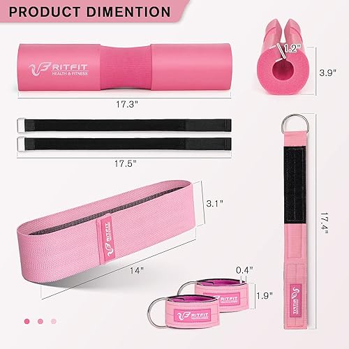 Miniatura 2 de RitFit 7 Pcs Barbell Squat Pad Set, with Resistance Band, 2 Safety Straps, 2 Gym Ankle Straps & Carry Bag, Upgraded Neck & Shoulder Protective Pad