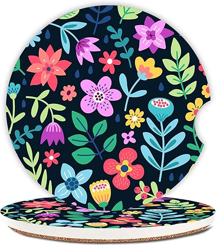 Portavasos de cerámica con diseño de flores bonitas, paquete de 2, mantiene los portavasos limpios y secos, portavasos para automóvil con muesca